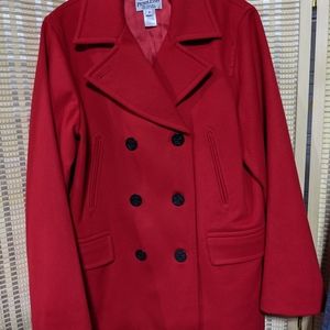 Pendleton Red Peacoat with Black Anchor Buttons